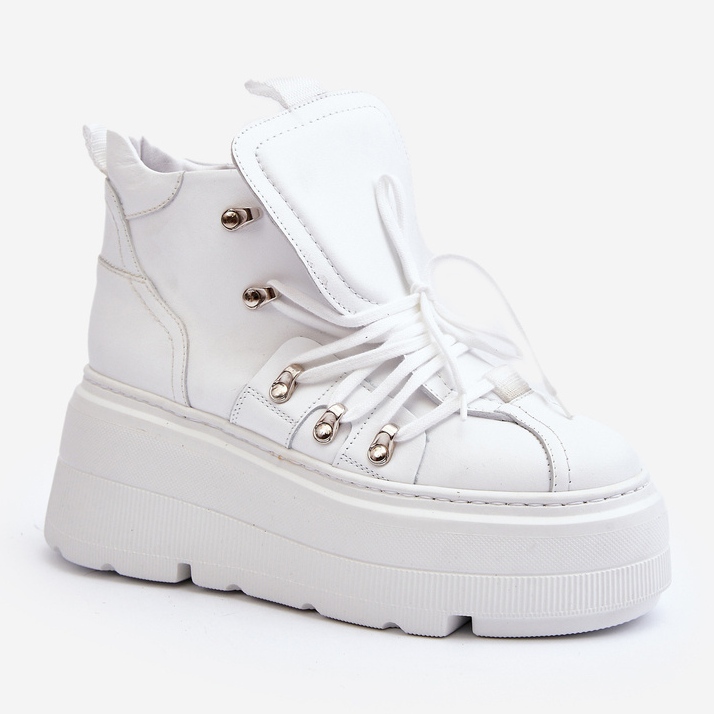 Scarpe sportive da donna in pelle Zazoo 3416 bianche bianca 2