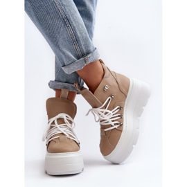Zazoo 3416 Scarpe sportive da donna in pelle, Beige 2
