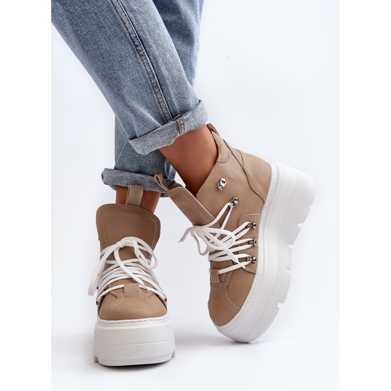 Zazoo 3416 Scarpe sportive da donna in pelle, Beige 2