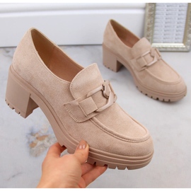 Scarpe da donna, mocassini in camoscio con tacco alto e plateau, beige Vinceza 10921 1