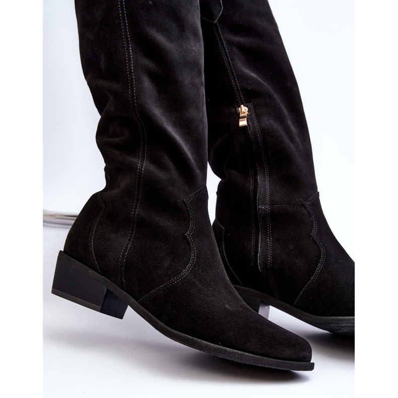 Zazoo 3427 Stivali da cowboy in pelle scamosciata da donna Neri nero 2