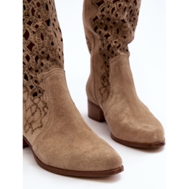 Zazoo 3403 Stivali traforati da donna con tacco basso Beige chiaro 2
