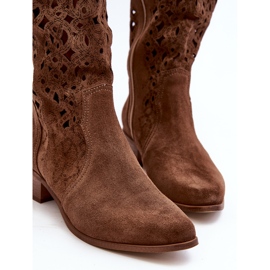 Zazoo 3403 Stivali da donna traforati marroni con tacco basso marrone 1