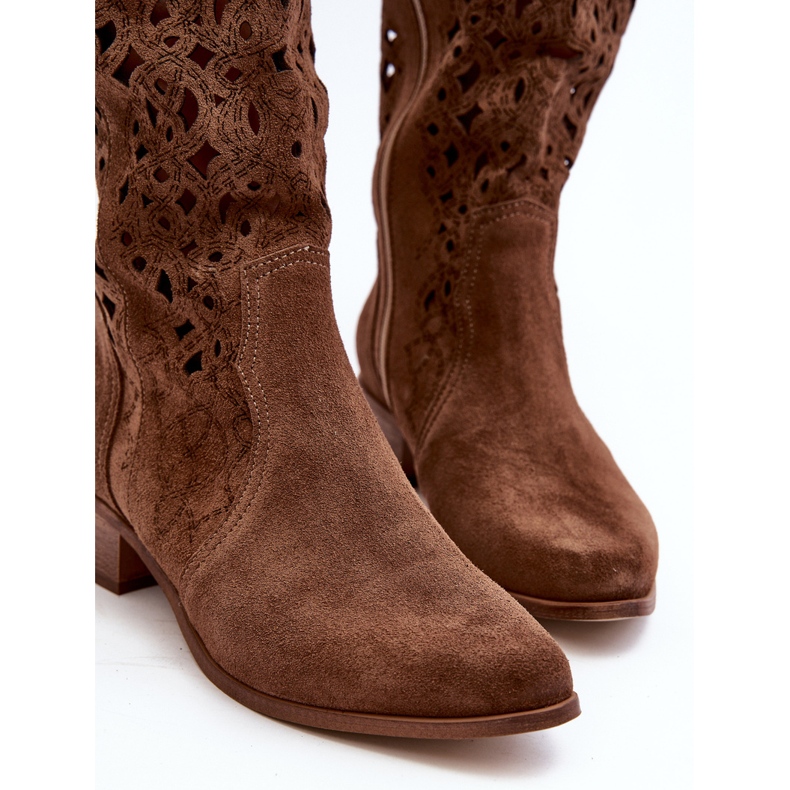 Zazoo 3403 Stivali da donna traforati marroni con tacco basso marrone 1