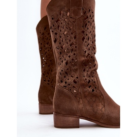 Zazoo 3403 Stivali da donna traforati marroni con tacco basso marrone 2