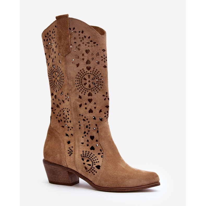 Zazoo 3396 Stivali a metà polpaccio traforati in pelle scamosciata Beige 1