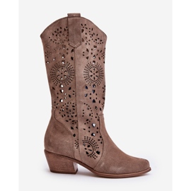 Zazoo 3396 Stivali a metà polpaccio traforati in pelle scamosciata Beige scuro 2