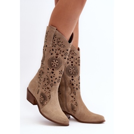 Zazoo 3396 Stivali a metà polpaccio traforati in pelle scamosciata Beige chiaro 2
