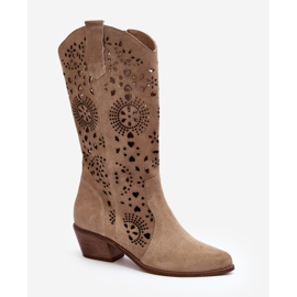 Zazoo 3396 Stivali a metà polpaccio traforati in pelle scamosciata Beige chiaro 1