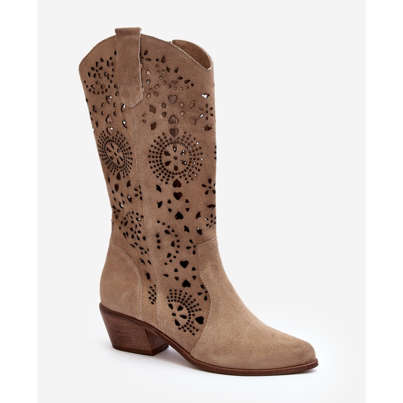 Zazoo 3396 Stivali a metà polpaccio traforati in pelle scamosciata Beige chiaro 1