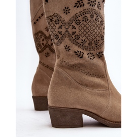 Zazoo 4043 Stivali con tacco basso in pelle scamosciata beige traforata 2