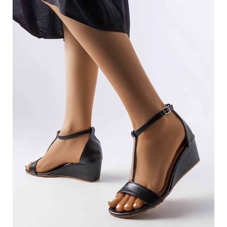 Sandali zeppa neri con strass Flusing nero 1