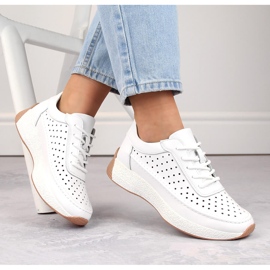 Scarpe da donna in pelle traforata, bianche, Sergio Leone SP013 bianca 1