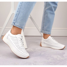 Scarpe da donna in pelle traforata, bianche, Sergio Leone SP013 bianco 2