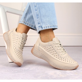 Scarpe da donna in pelle traforata, beige, Sergio Leone SP013 1
