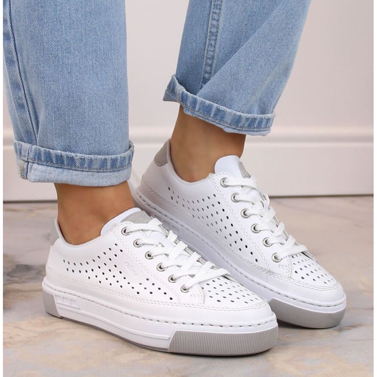 Scarpe Rieker W RKR642 in pelle bianca traforata bianco 2