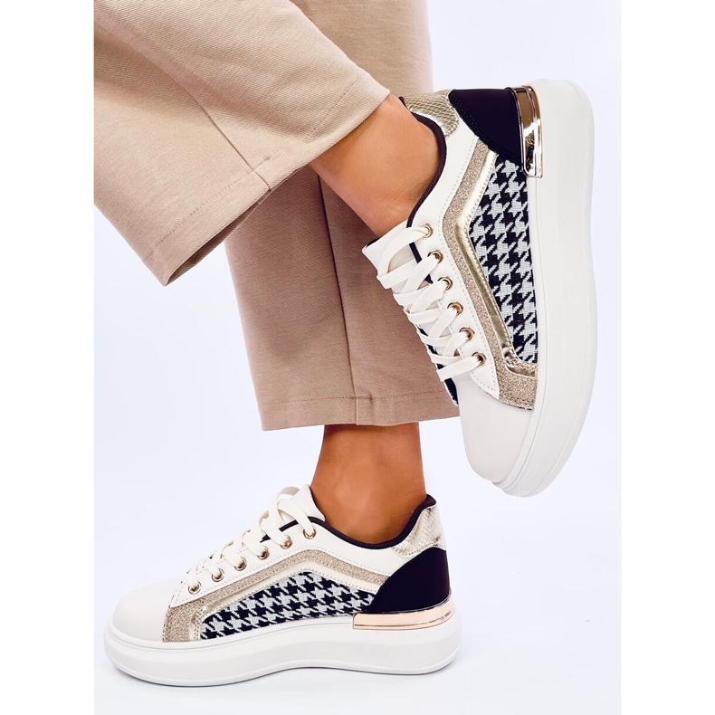 Sneakers pied de poule da donna Volyne BEIGE/COFFEE bianco 2