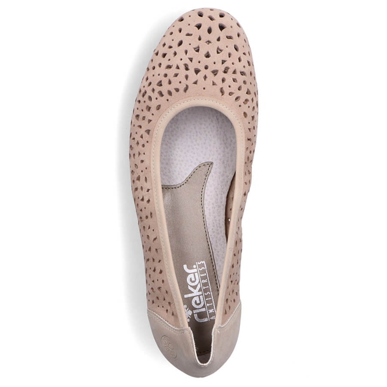 Scarpe slip-on da donna in pelle beige traforata Rieker L9365-61 1