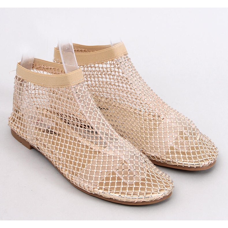 Sandali Peyton Gold in rete con strass beige 1