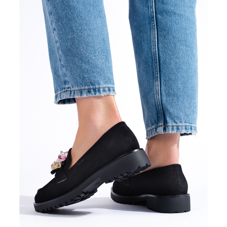 Scarpe da donna in suede con decorazioni Shelovet nero 2