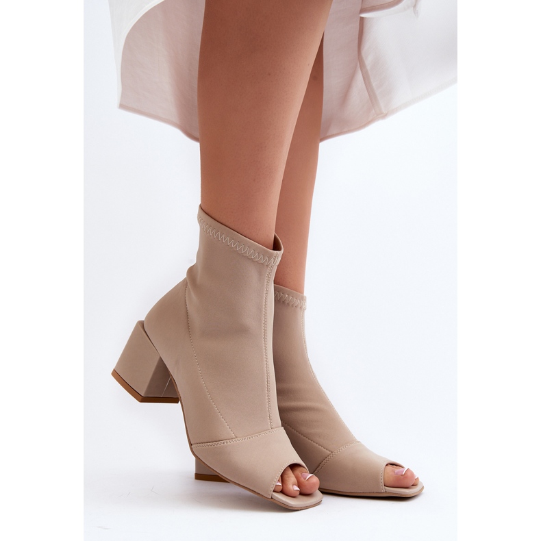 Zazoo 2876 Stivali con tacco alto da donna e punta aperta, Beige 1