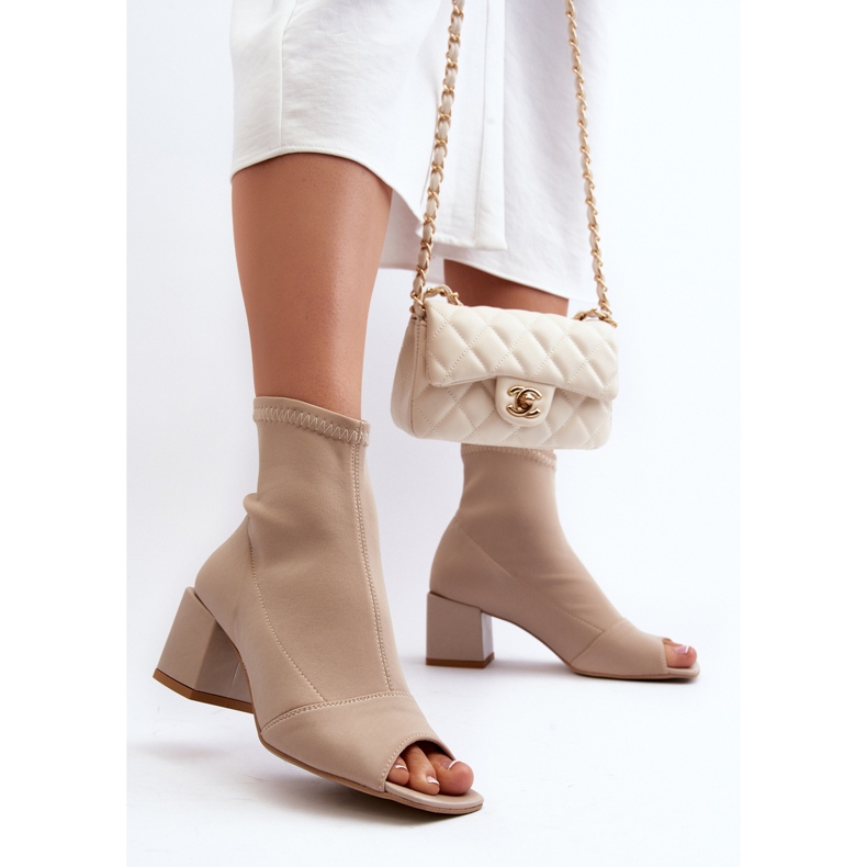 Zazoo 2876 Stivali con tacco alto da donna e punta aperta, Beige 2