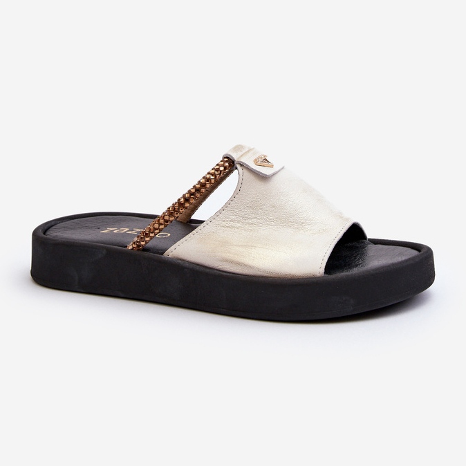 Infradito in pelle da donna Zazoo 2896 Bianco e Oro d'oro 2