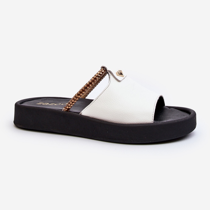 Infradito in pelle da donna Zazoo 2896, bianche bianco 2