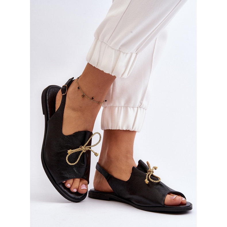 Sandali piatti in pelle Zazoo 2898 Neri nero 2