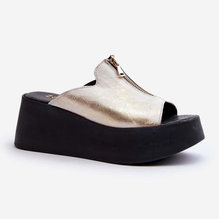 Zazoo 2916 Infradito da donna su un'enorme piattaforma con cerniera, oro d'oro 1