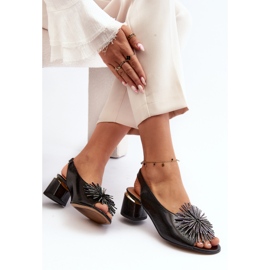 Sandali In Pelle Con Decorazione Laura Messi 2719 Nero 1