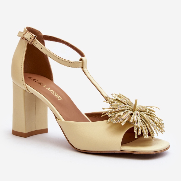Sandali In Pelle Con Tacco Alto Con Decorazione Laura Messi 2758 Beige 2