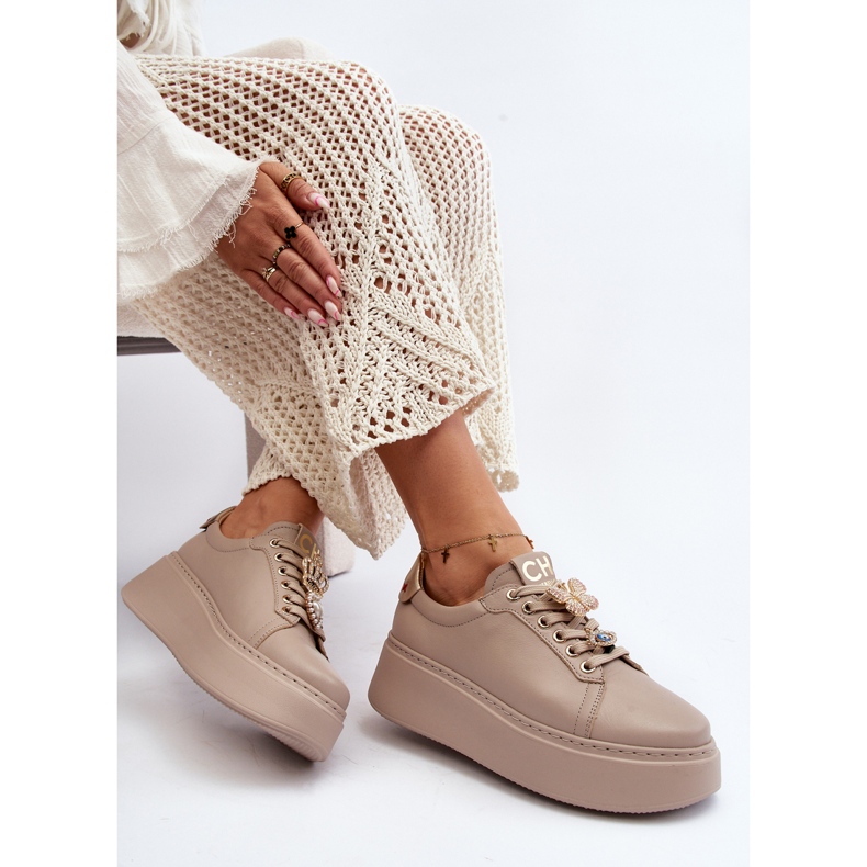 Sneakers Da Donna In Pelle Con Decori CheBello 4292 Beige 2