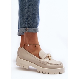 Scarpe Mocassini In Pelle Con Orsetto CheBello 4291 Beige Chiaro 1