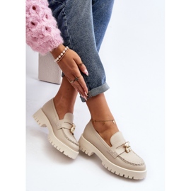 Scarpe Mocassini In Pelle Con Orsetto CheBello 4291 Beige Chiaro 2