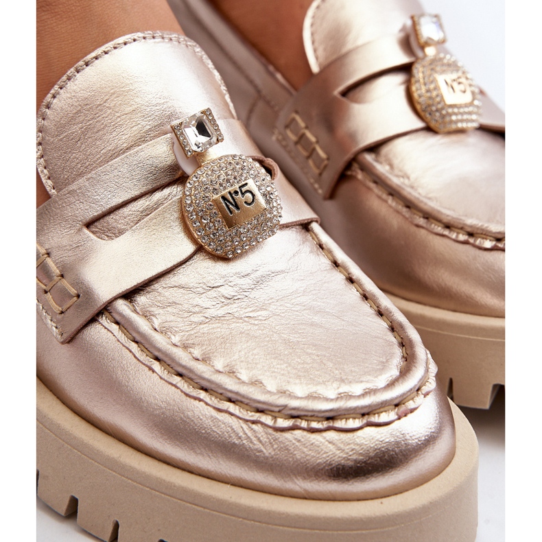 Scarpe in pelle, mocassini con decoro oro CheBello 4291 d'oro 2