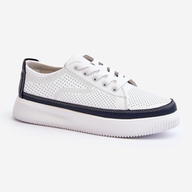 Sergio Leone Scarpe Sportive da Donna in Pelle Sneakers Bianche e Blu Navy Failla bianca 1