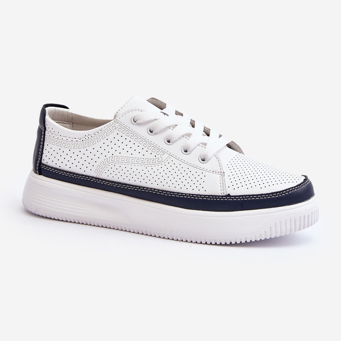 Sergio Leone Scarpe Sportive da Donna in Pelle Sneakers Bianche e Blu Navy Failla bianco 1