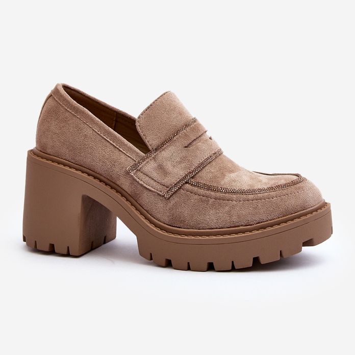 Scarpe con tacco grosso da donna color kaki Feneli beige 1