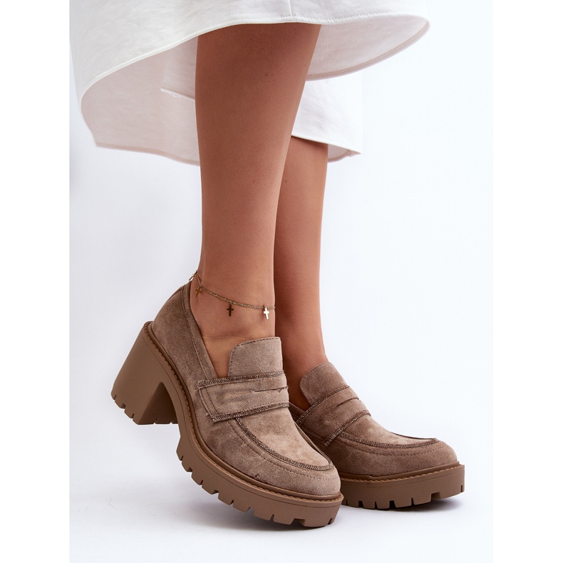 Scarpe con tacco grosso da donna color kaki Feneli beige 2