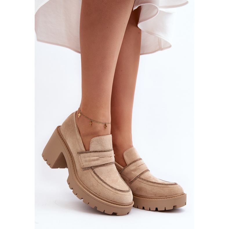 Scarpe con tacco grosso Feneli da donna beige 2