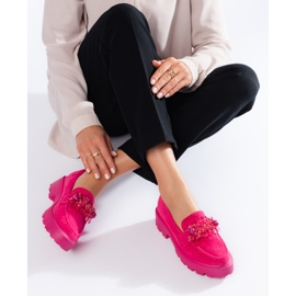 Mocassini da donna in camoscio fucsia rosa 2