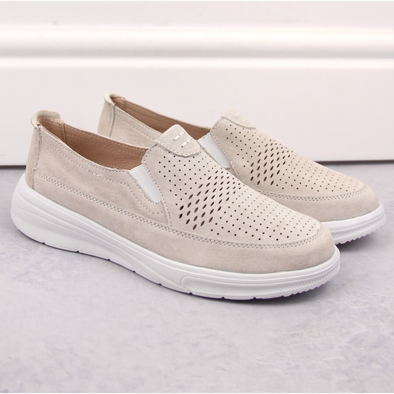 Scarpe slip-on sportive da donna in pelle traforata T.Sokolski 278 grigio 2
