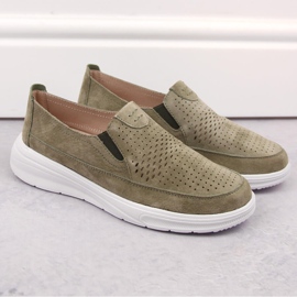 Scarpe slip-on sportive da donna in pelle traforata, verde T.Sokolski 278 1