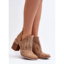 Stivaletti traforati da donna su tacco alto Niartima beige 2
