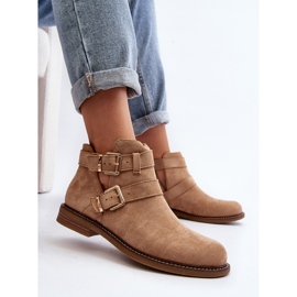 Stivali Bassi Con Cinturini Da Donna Beige Melviana 1