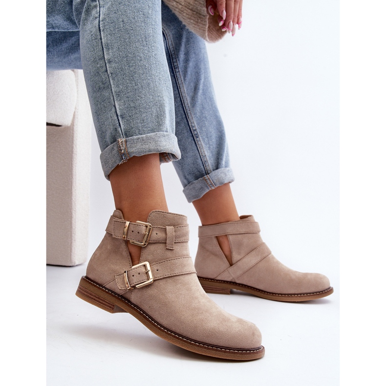 Stivali Bassi Con Cinturini Da Donna Melviana Beige Chiaro 1