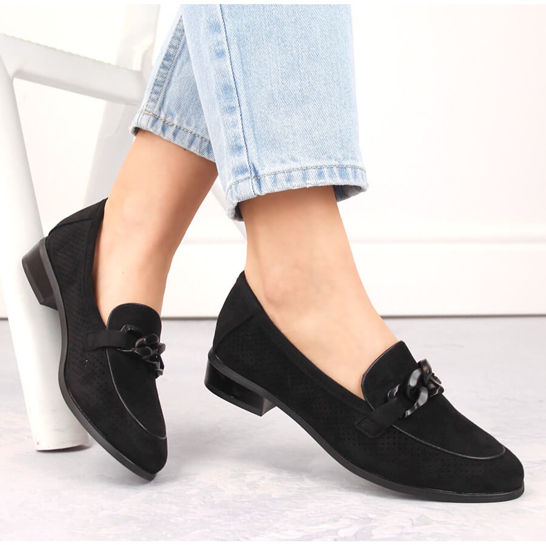 Scarpe da donna con tacco traforato in camoscio, nero Potocki SZ12052 1