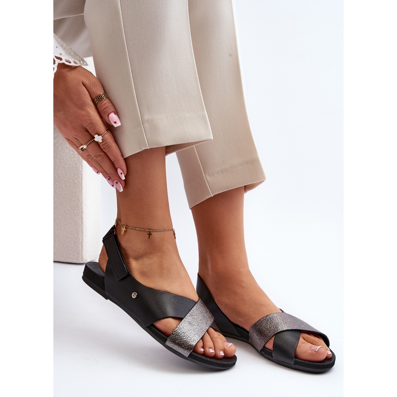 Zazoo 40141 Sandali in pelle con velcro, neri nero 1