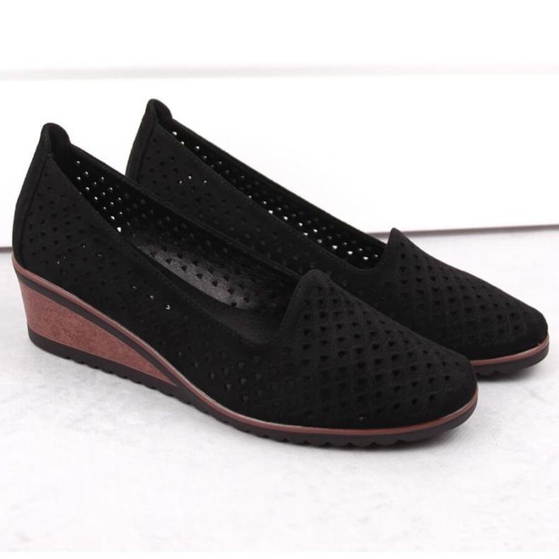 Potocki W WOL206 scarpe con zeppa in camoscio nero 2
